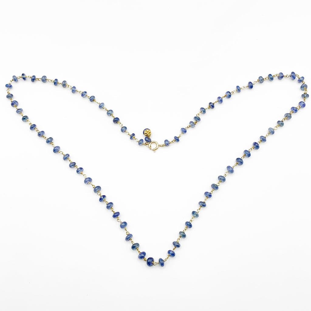 Sapphire Beads on 14 Karat Yellow Gold Wire Wrapped Chain Necklace