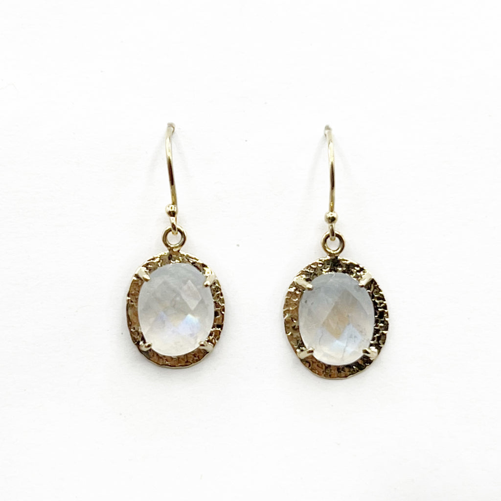 Teardrop Moonstones Encircled in Hammered Yellow Gold