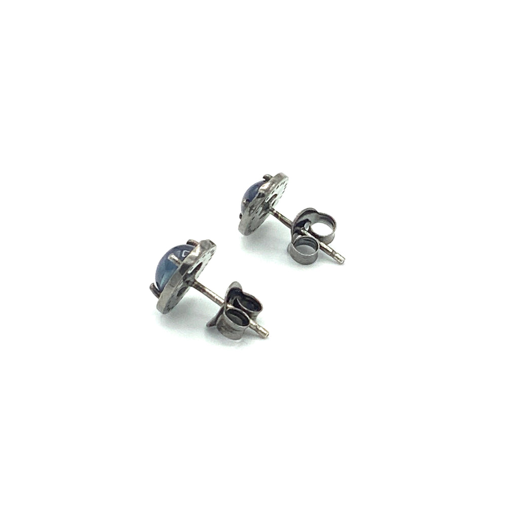 Sapphire Diamond Post Earrings Set in Oxidized Silver