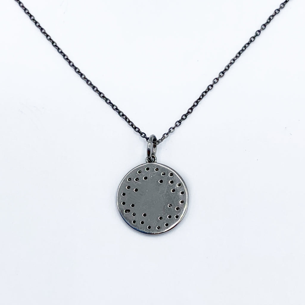 White Sterling Silver Engraved Drop Pendant with Round Diamonds