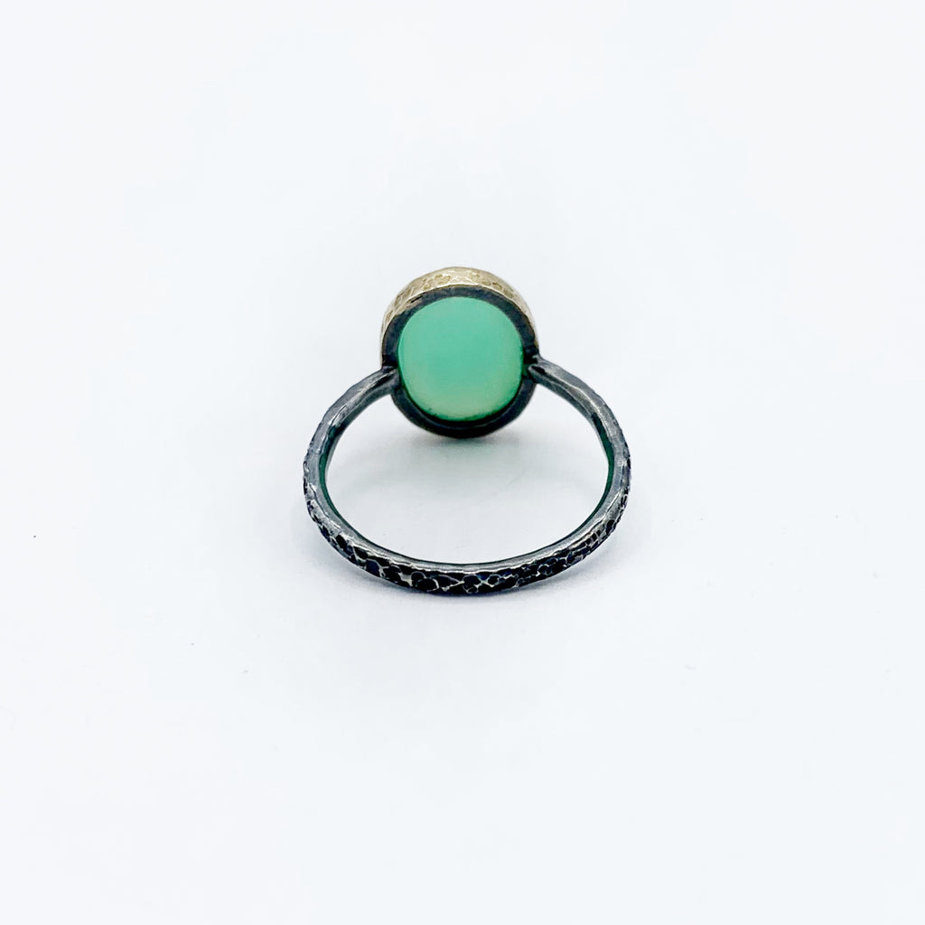 Sterling Silver and Gold Opal Chrysoprase Hammered Ring