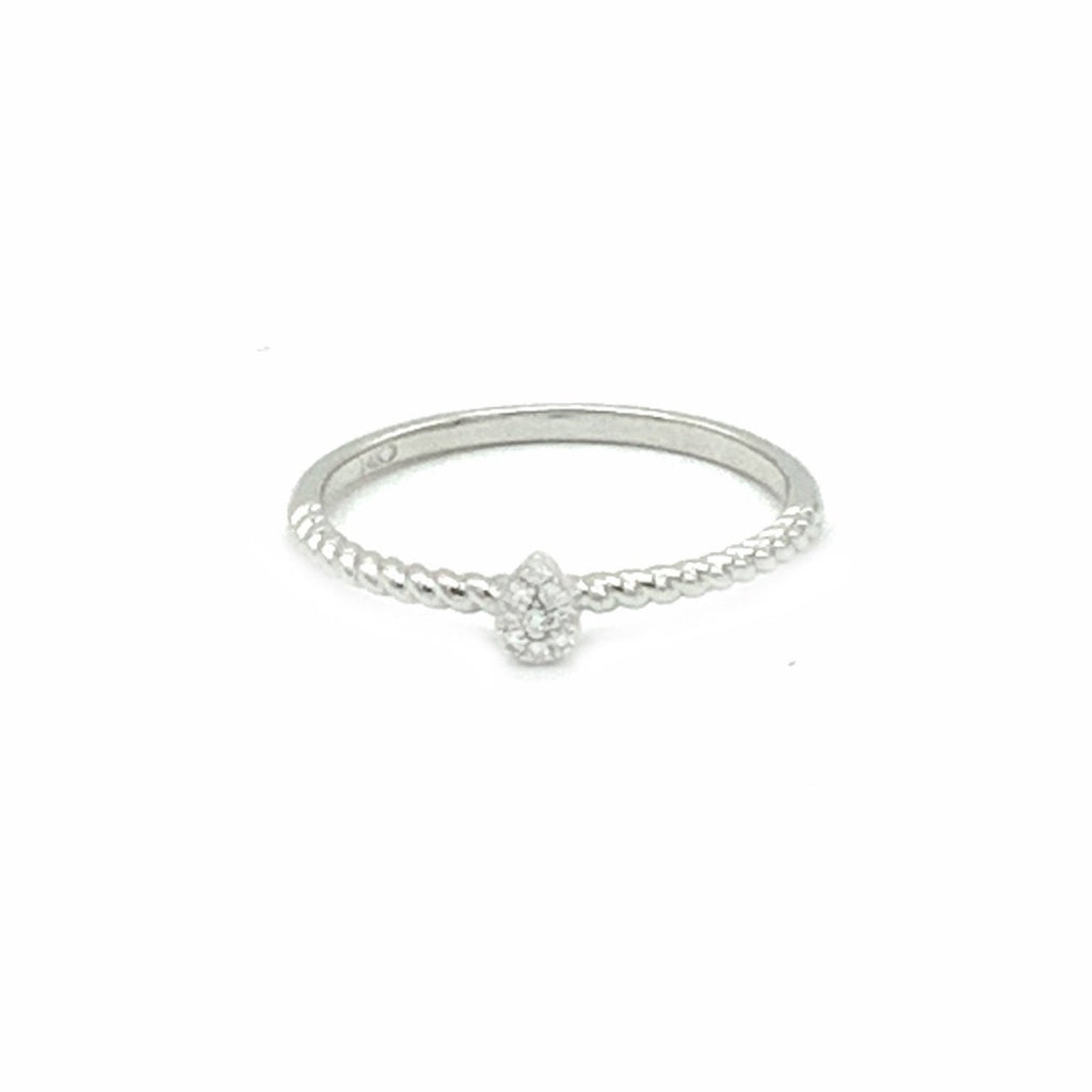 Delicate Pear Shaped Diamond set in Glittering White Gold and Tiny Round Diamonds