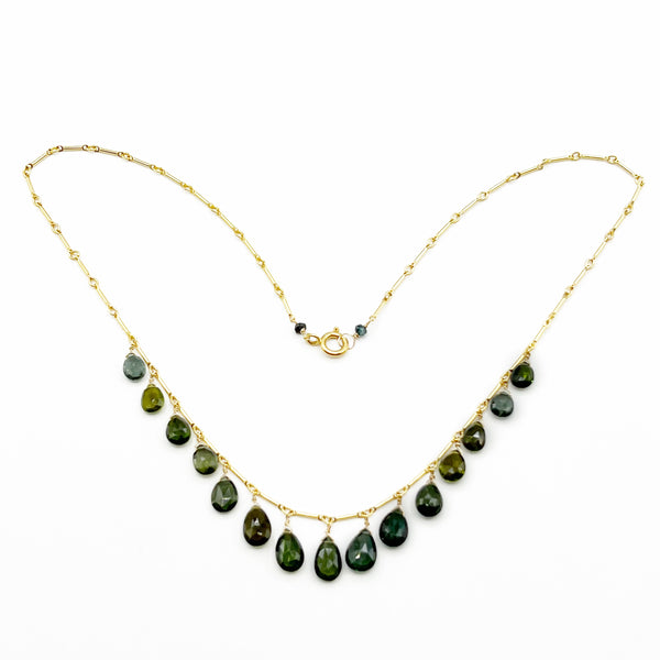 Dark Green Tourmaline on Gold Filled Chain Necklace