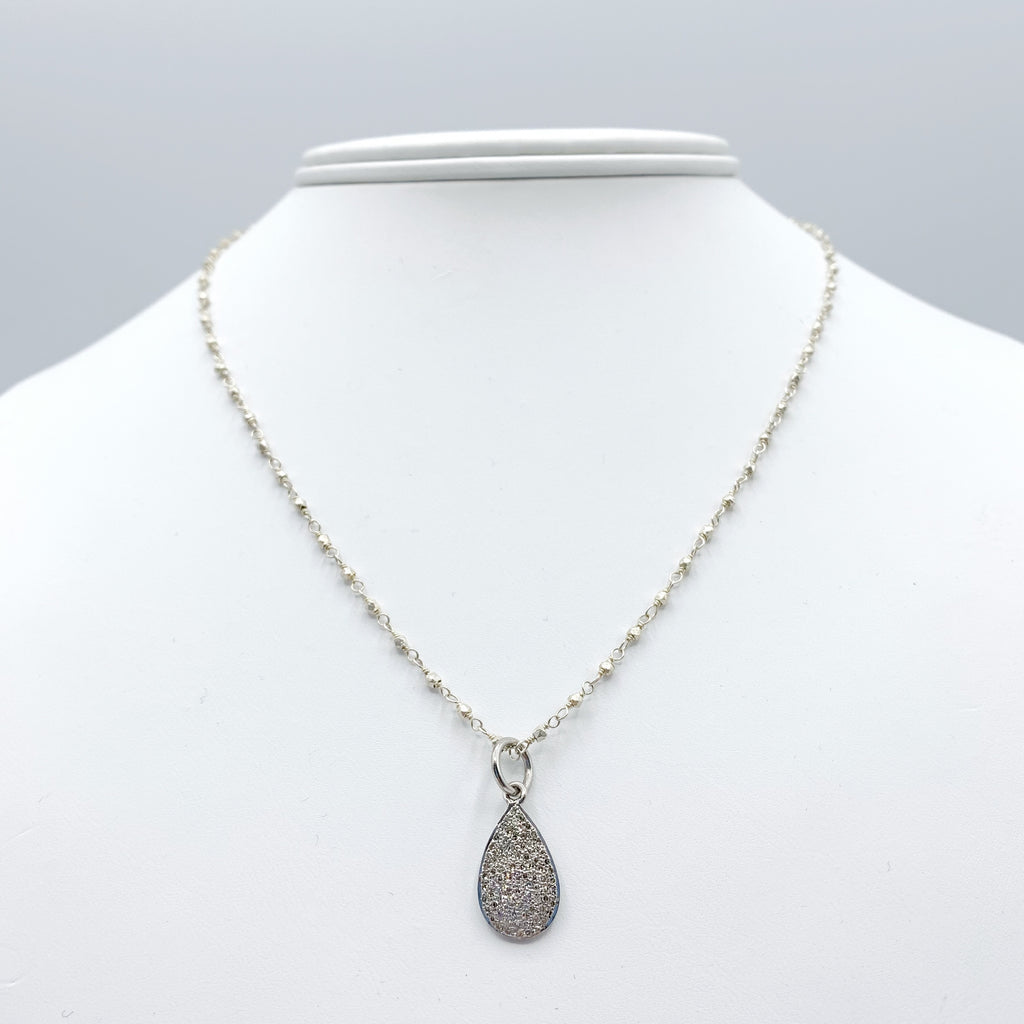 White Sterling Silver Diamond Drop Pendant