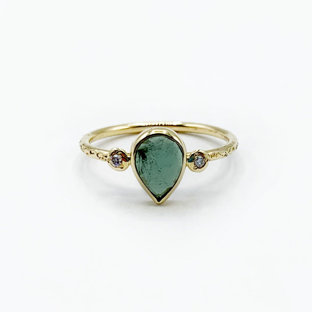 Pear Shaped Tourmaline Paired with Teensy Diamonds