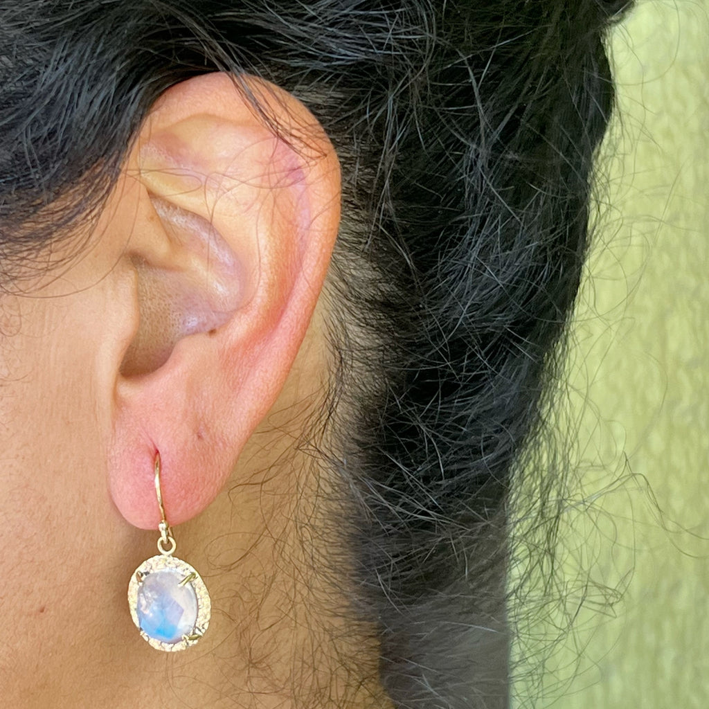 Teardrop Moonstones Encircled in Hammered Yellow Gold