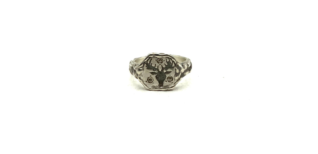 Stag Coin Signet Ring with Diamonds