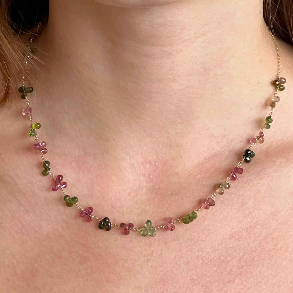 Dancing  Multi Colored Briolette Tourmaline Necklace