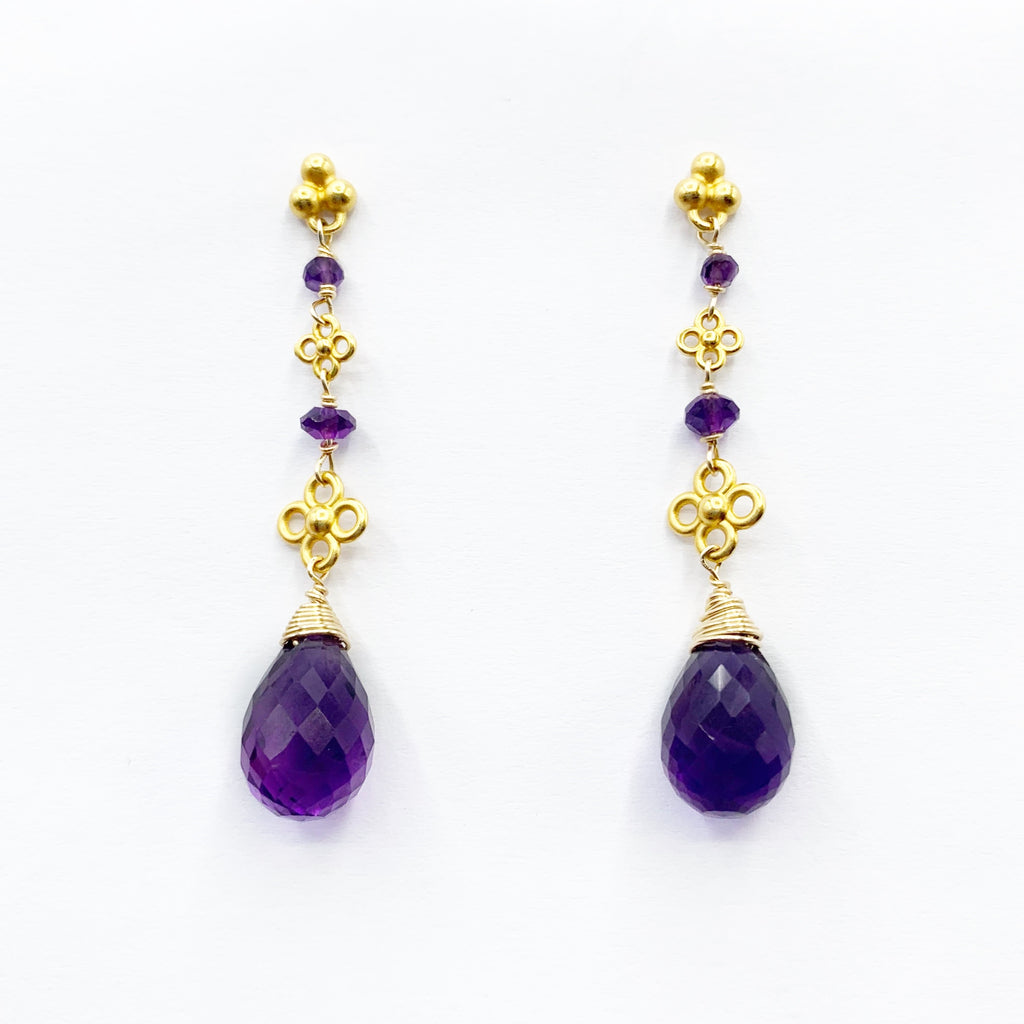 Gold Vermeil and Amethyst Drop Post Earrings