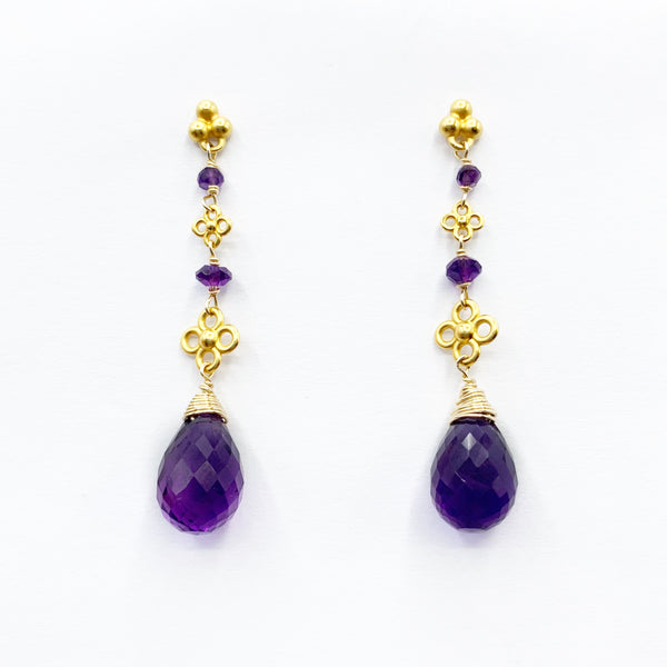 Gold Vermeil and Amethyst Drop Post Earrings