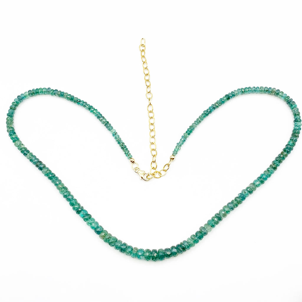 Emerald Graduated Beads with 14 Karat Yellow Gold Filled Chain and Clasp Necklace