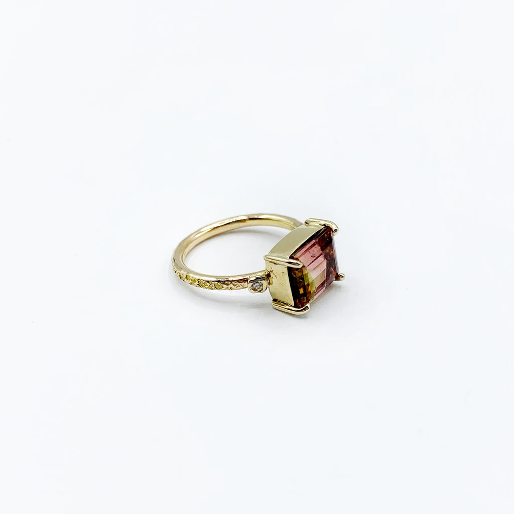 Rainbow of Tourmaline with Diamonds Ring