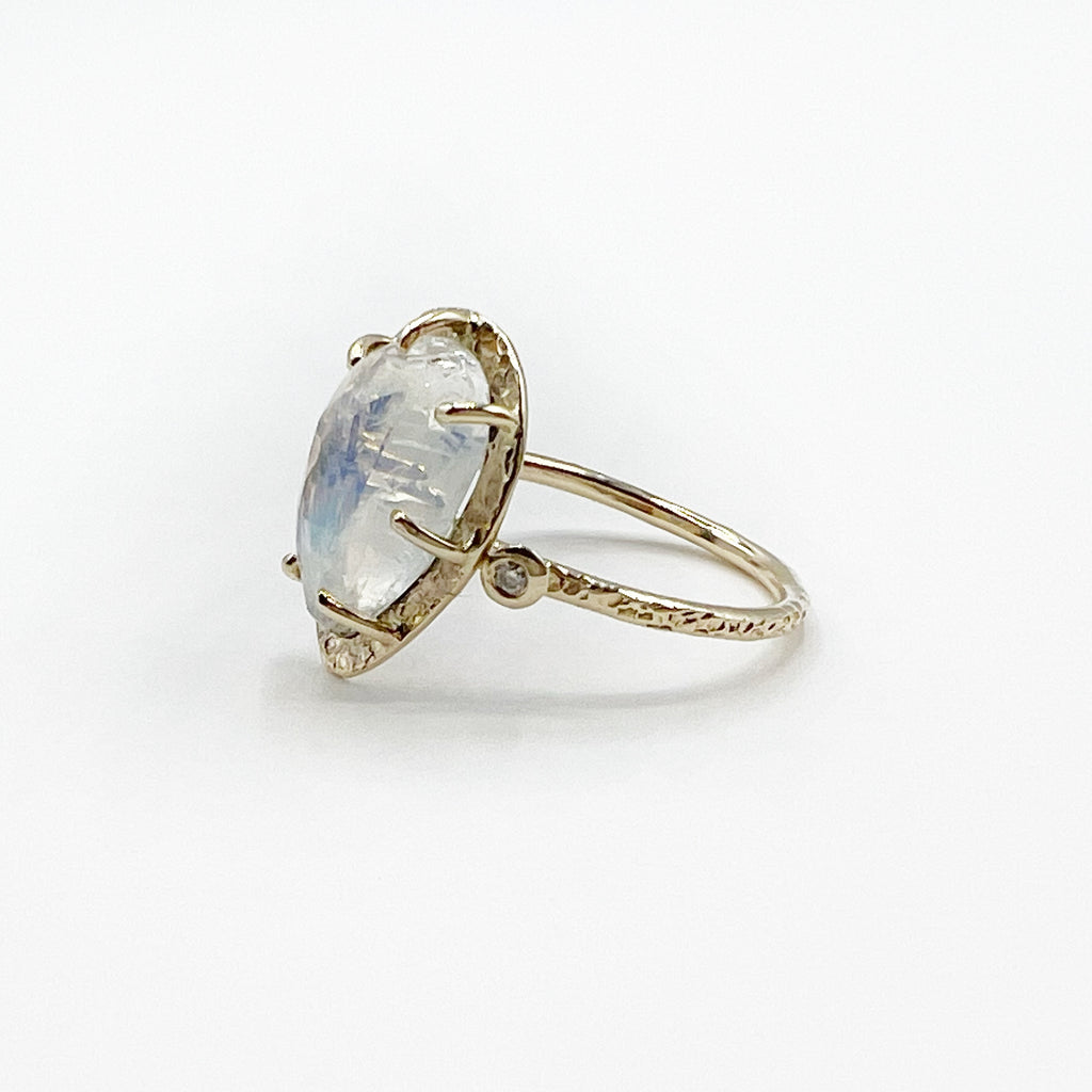 Moonstone Teardrop 14 Karat Yellow Gold with Diamonds Ring