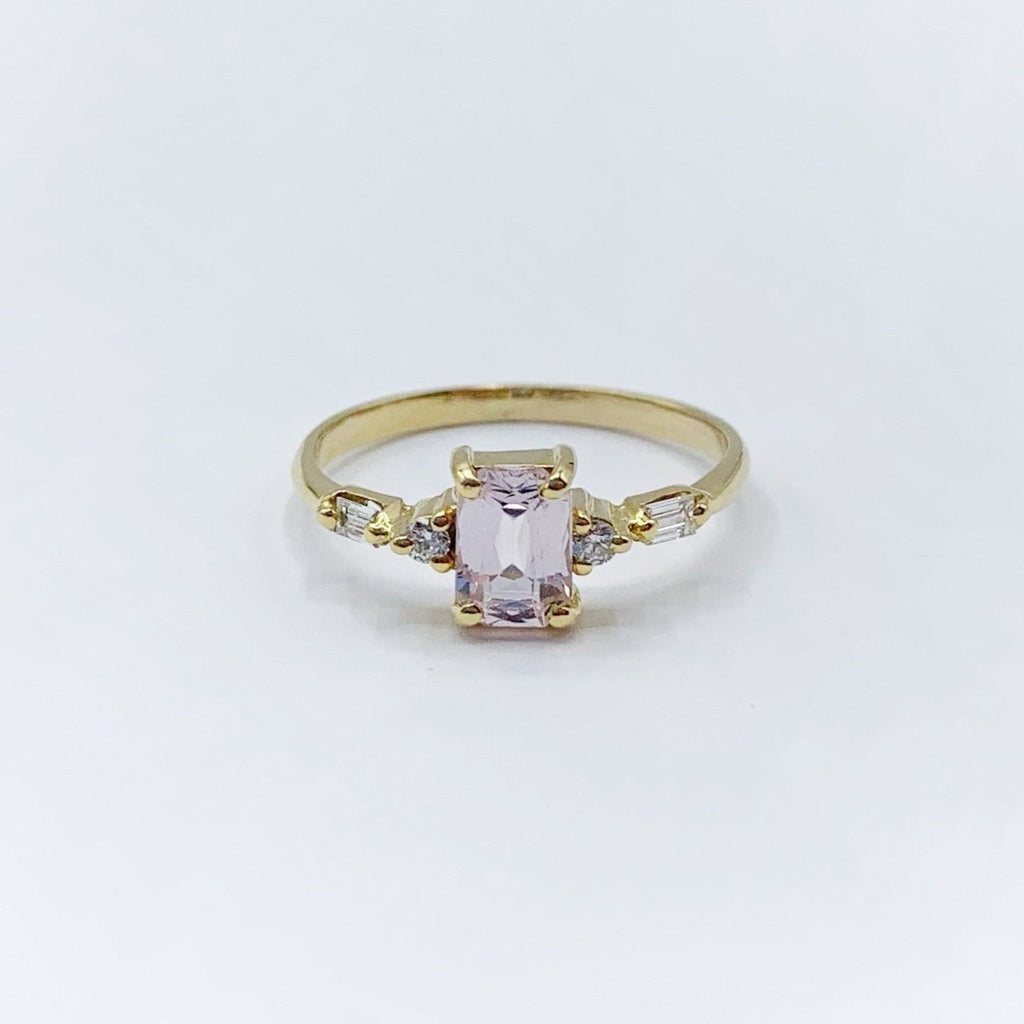 Soft Pink Sapphire and Diamonds on a Golden Band