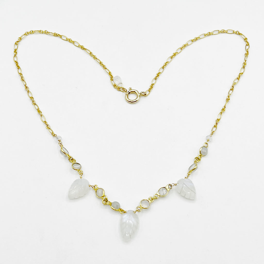 Moonstone Leaves Delicate Chain Necklace