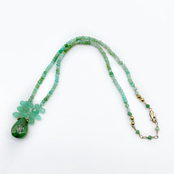 Chrysoprase Briolette and Beaded Necklace