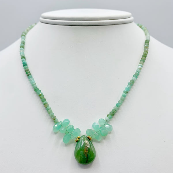 Chrysoprase Briolette and Beaded Necklace