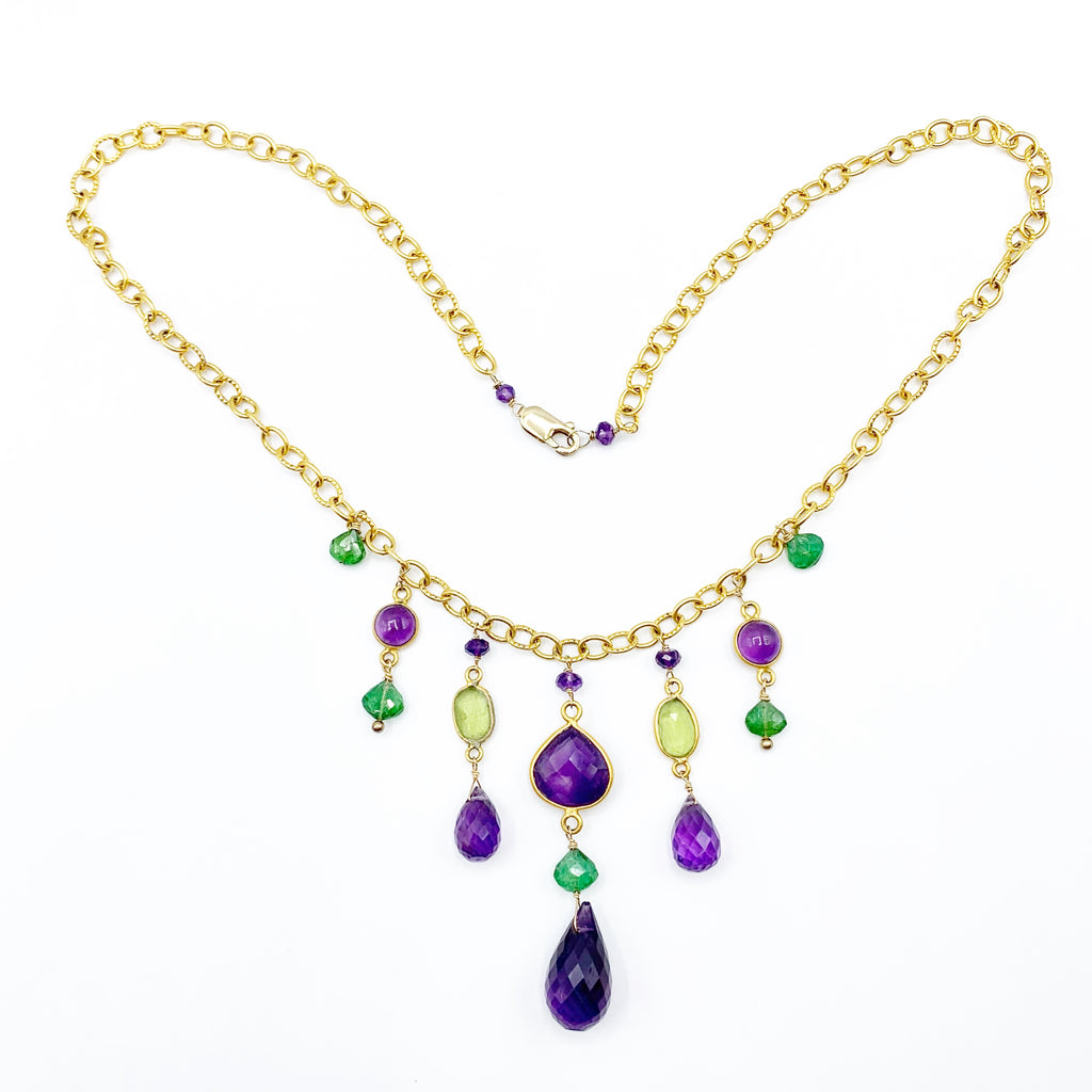 Gold Plated Pear Amethyst and Garnet Necklace