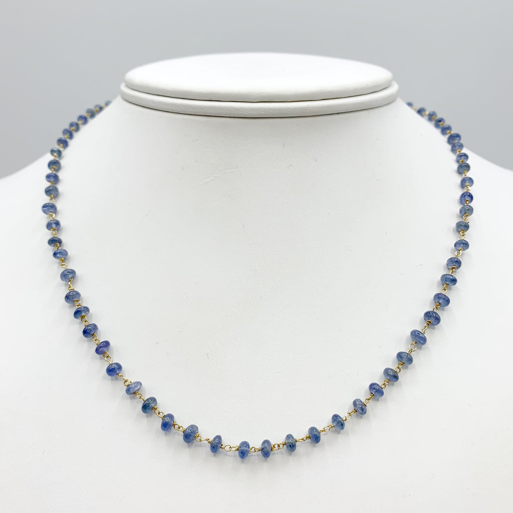 Sapphire Beads on 14 Karat Yellow Gold Wire Wrapped Chain Necklace