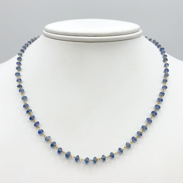 Sapphire Beads on 14 Karat Yellow Gold Wire Wrapped Chain Necklace