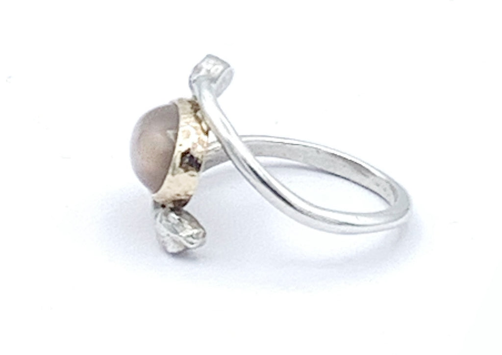 Sterling Silver and 14K Gold Pink Moonstone Snake Ring