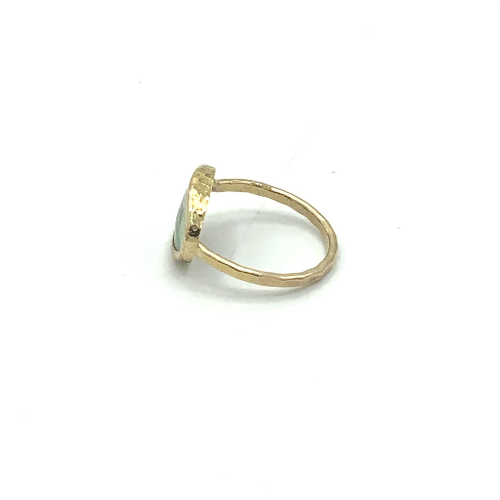 Ring 14 Karat Gold Hammered Finish With Abalone Pearl