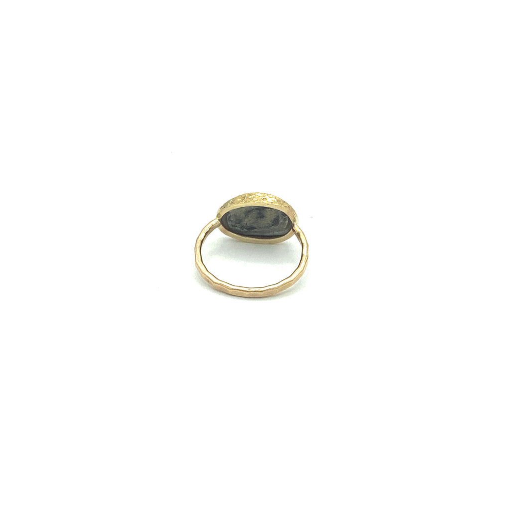 Ring 14 Karat Gold Hammered Finish With Abalone Pearl