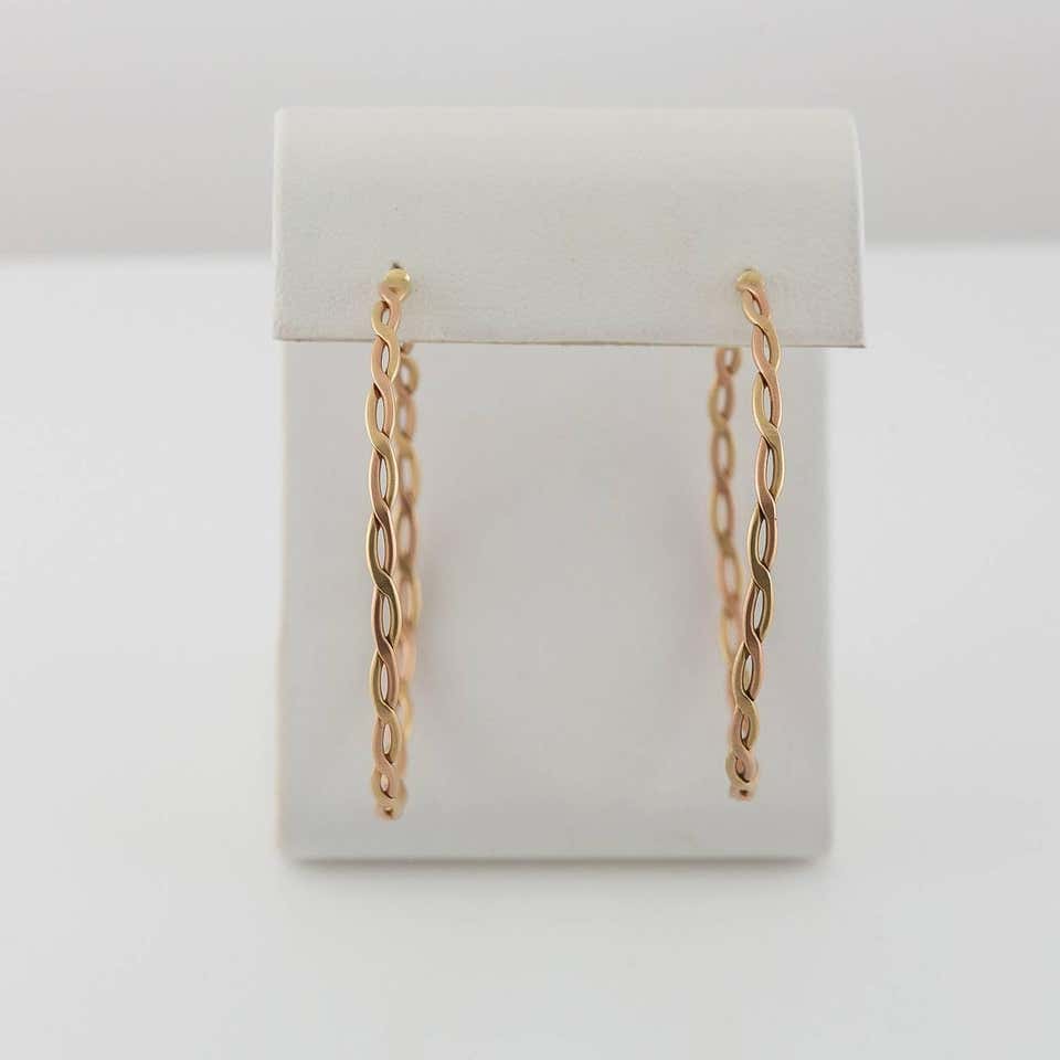 Spiral Woven Braided 14 Karat Rose Gold Hoop Earrings