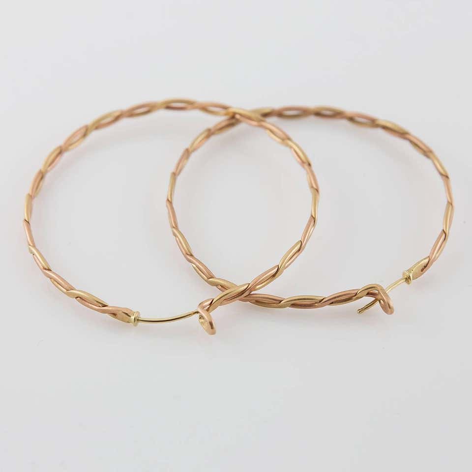Spiral Woven Braided 14 Karat Rose Gold Hoop Earrings